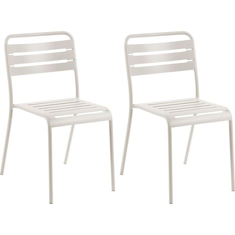 Lot de 2 Chaises de Jardin en Métal Sans Accoudoirs Empilables Beige Clair Lefkada (1/5)