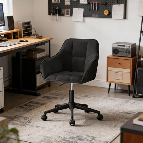 Sedia ufficio girevole regolabile in velluto nero OKMYHOME (1/5)