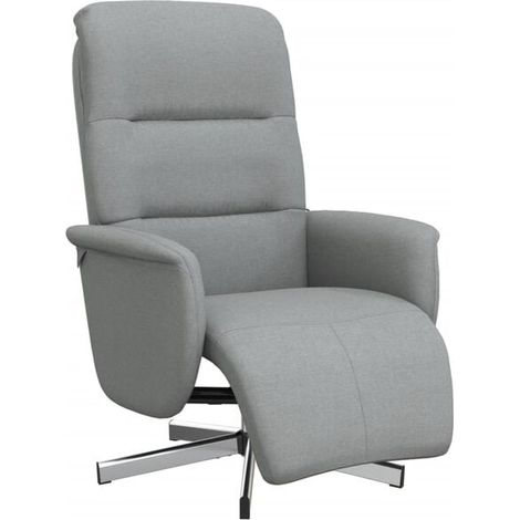 Un fauteuil inclinable avec repose-pieds, en tissu gris clair. (1/5)
