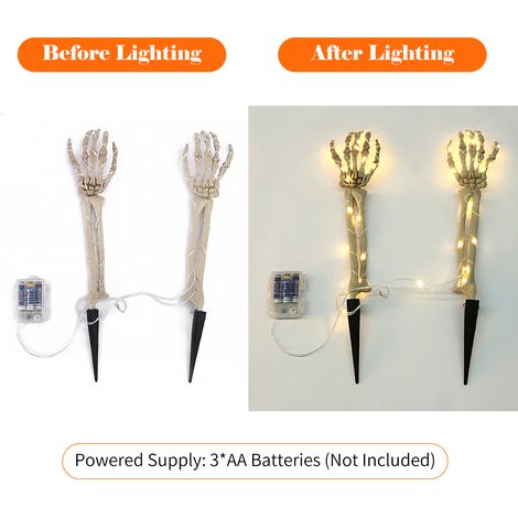 Halloween-Beleuchtung [2er-Pack 1,5 m LED-Skeletthand] Wasserdicht, batteriebetrieben, 48 LEDs – sorgt für eine gruselige und festliche Atmosphäre bei Gartenpartys(138 Personen) (1/5)