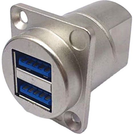 Connecteur double USB A femelle-femelle, type D, pour montage sur panneau, boîtier argenté, compatible avec les prises USB 3.0 et USB A. (1/5)