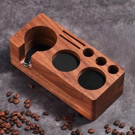 Solid walnut 54mm espresso tamping station - Barista workstation with pressure-resistant base and tamper holder for countertop organizer (1/4)