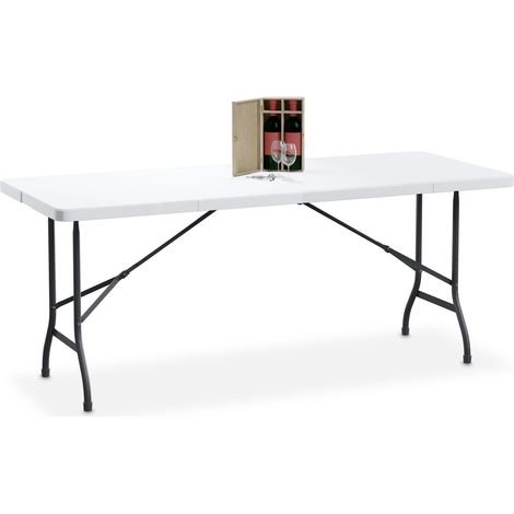 Relaxdays table de jardin pliante, 72 x 180 x 74 cm, plastique et acier, 8 personnes, table de camping, blanche (1/5)