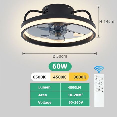 Ventilateur de plafond, Ventilateur Plafonnier LED 50cm, Silencieux, Ventilateur avec Lumière 3 Couleurs Dimmable, 6 Vitesses--noir (1/4)
