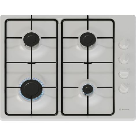 Bosch – Table de cuisson gaz 4 foyers 60 cm – Brûleur rapide 3 kW – Allumage électrique – Surface émaillée blanche facile à nettoyer - PBP6B2K80 (1/5)