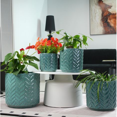 Pot de fleurs en céramique Ø20 cm bleu aqua brillant, trou de drainage, FloraGrace (1/5)