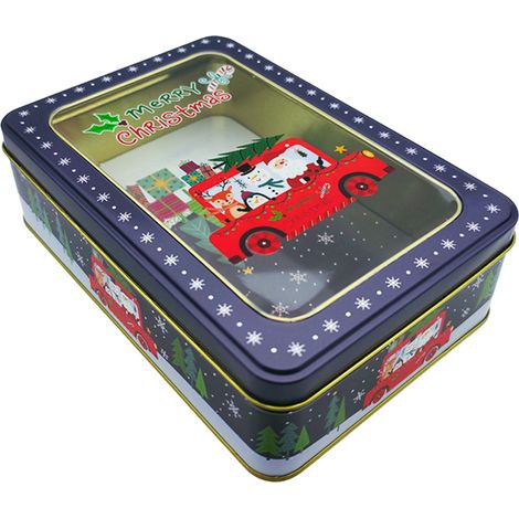 Boîte À Cookies De Noël - Boîte Métallique À Couvercle Carrée - Pour Bonbons Et Confiseries - Idéale Pour Cadeaux De Fêtes - 1 Pièce (1/5)