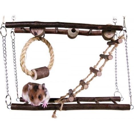 Pont suspendu, chaîne, hamster, en bois d'écorce - 27 × 17 × 7 cm (1/2)