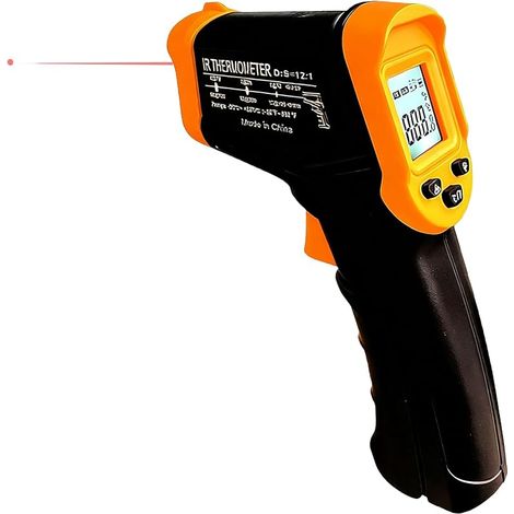 Thermomètre infrarouge laser numérique IR Pyromètre sans contact, dispositif de mesure de température, -50 ℃600 ℃, éclairage LCD, Jaune/Noir, prise laser (Non pour les humains) pour la cuisine/four à (1/5)