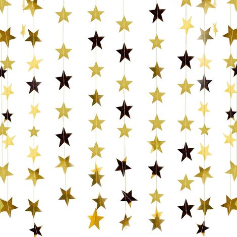 5 pièces Guirlande étoiles,Papier doré paillettes,19,8 m,Décoration suspendue,Fête anniversaire vitrine porte (1/5)