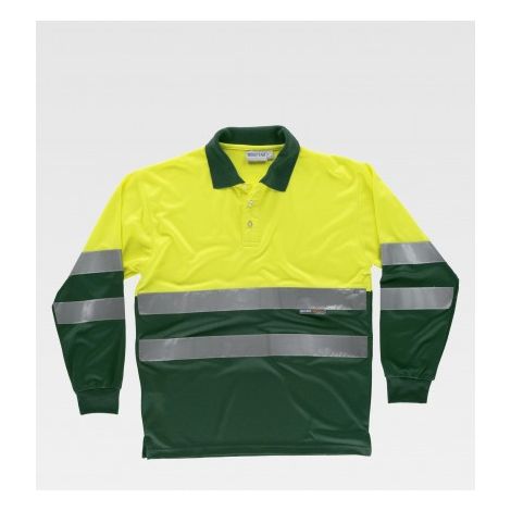 Polo combinado de Alta Visibilidad con manga larga y cuello clásico WORKTEAM C3870 3XL Amarillo AV+Verde Oscuro