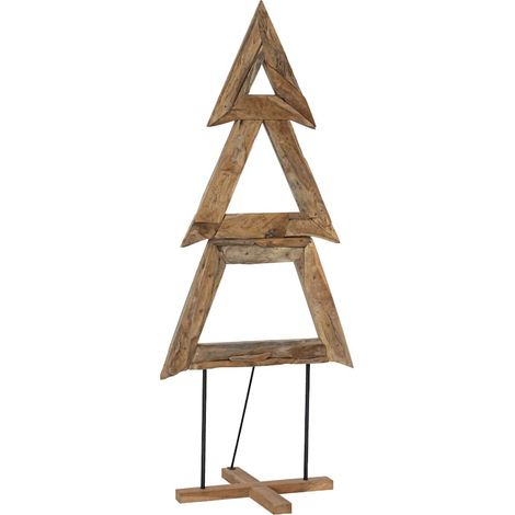 Sapin de Noël,Arbre de Noël avec support Marron 180 cm Bois de teck solide CFW70155 (1/5)