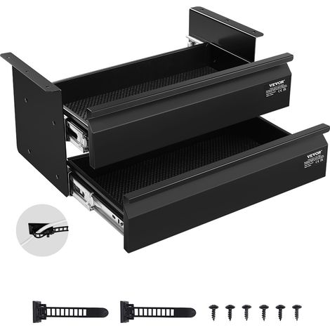 VEVOR Tiroir Coulissant sous Bureau, 457x227x200 mm, Tiroir Organisateur de Rangement sous Bureau Cache a 2 Couches, Capacite de Charge 5 kg, pour Maison sous Table, Poste de Travail Assis-debout