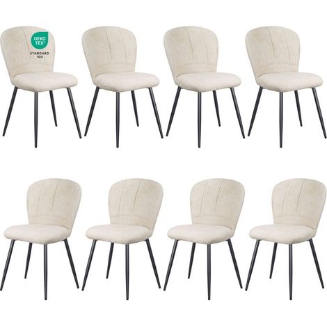 Chaises de Salle à Manger - WAFTING - Design coquille - Chenille beige - Pieds métal - Lot de 8 (1/5)