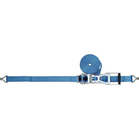 Sangle d'arrimage DIN EN 12195-2 L.8m L.50mm avec tendeur à cliquet et crochet pointu LC U 5000 daN TECWERK (1/3)