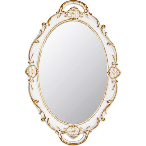 Espejo de pared ovalado decorativo vintage de 37 x 25 cm (blanco) (1/5)