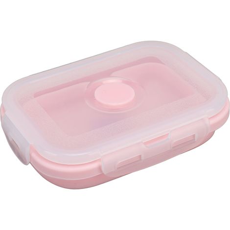 Boîte à lunch pliable en silicone rose, résistante aux hautes températures et compatible micro-ondes, écologique, 350 ml. (1/5)