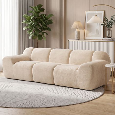 Canapé 3 Places 233 cm, Canapé Salon en Chenille Moderne avec Assise Profonde, Accoudoirs Larges, Beige (1/5)