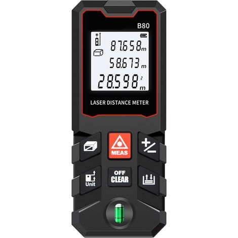 ANENG 80m Digitaler LCD-Laser-Entfernungsmesser mit Wasserwaage, Mini-Laser-Distanzmesser, Oberflächen- und Volumenmessung, Satz des Pythagoras, Einheitenumschaltung und Datenspeicherung