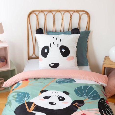 Parure de lit - CÔTÉ DÉCO - Panda - 140x200 cm - Housse de couette + Taie d'oreiller - Microfibre