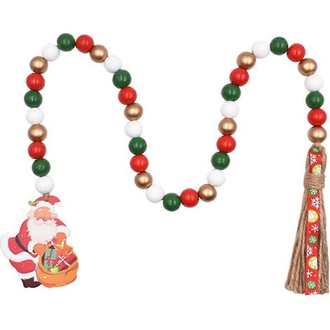 Guirlande de perles en bois pour Noël, style rustique, avec 2 pompons. (1/5)