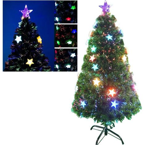 MAURY'S ALBERO DI NATALE LED E FIBRE OTTICHE 90 CM COLORE VERDE CON BASE E STELLINE LUMINOSE (1/2)