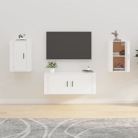 2 pcs Meubles TV muraux, Banc TV, Meuble TV suspendu, Lowboard blanc 40x34,5x60 cm YHJ17769 (1/5)