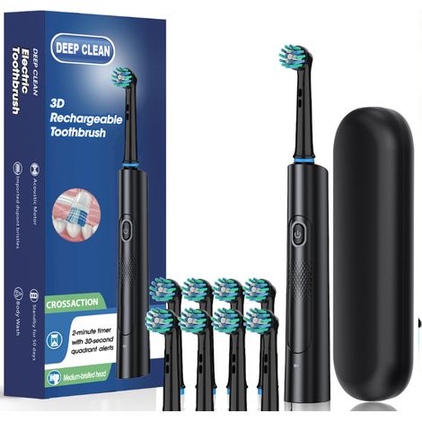 Brosse à dents électrique sonique 3D 8 têtes de brossage étui de transport nettoyage profond Noir (1/5)
