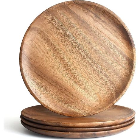 Lot de 4 Assiettes Bois D'acacia, 25 Cm, Naturel, Table, Décoration Cuisine (1/5)