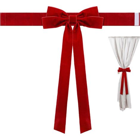 Nœud Papillon - Velours Rouge - 50 x 40 cm - Décor de Sommet d'Arbre de Noël - Pour Guirlande Murale, Cheminée, Fenêtre ou Arrière-Plan - 2 Pièces (1/5)
