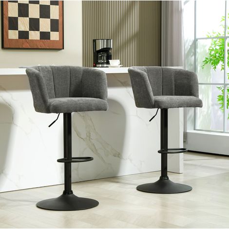 CHICFURN Set di 2 sgabelli da bar girevoli regolabili 59 x 53 x 110 cm, grigio scuro, poliestere (1/5)