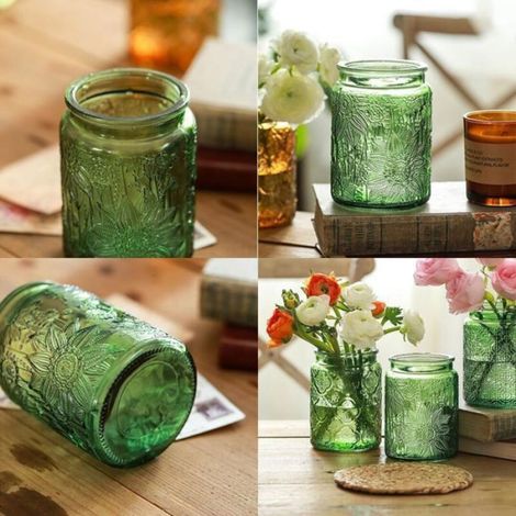 Bocal En Verre - Couvercle Bois Massif - Motif Tournesol - 700 Ml - Vert (1/4)