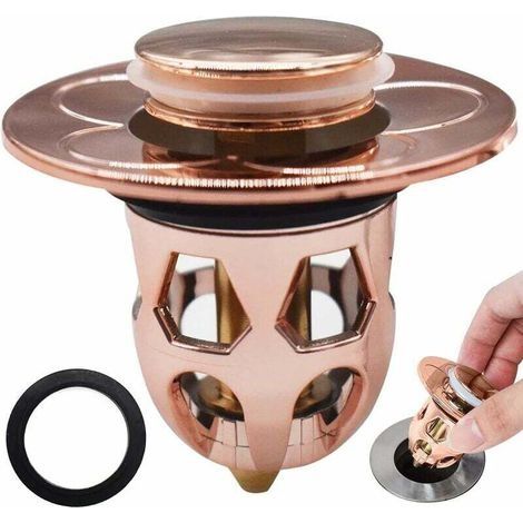 Pop Up Bouchon Lavabo,Bouchon d'Évier Type Poussoir, Bouchon de Lavabo, Flitre de Vidange Anti-Bloqué, Clapet Bonde Salle de Bain, éviers de Cuisine pour 30mm 40mm Trou de Vidange (Or (1/4)