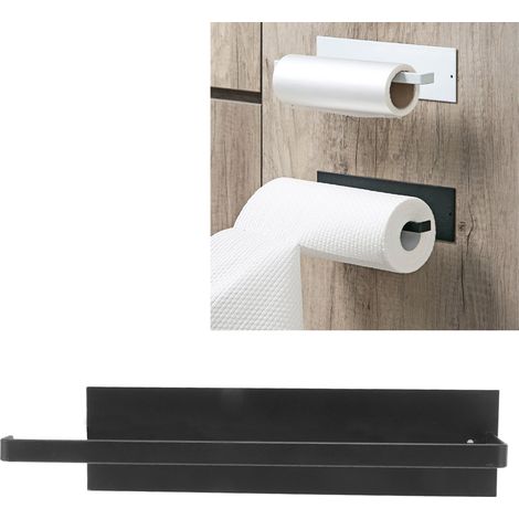 Porte-papier toilette en forme de T sans perçage, porte-essuie-tout, support de rangement pour film alimentaire, étagère murale auto-adhésive, noir. (1/5)