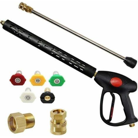 High-pressure cleaner accessory, Replacement pressure washer gun with 16-inch extension, 4000 PSI, pressure washer gun with M22-15mm or M22-14mm fitting (1/4)