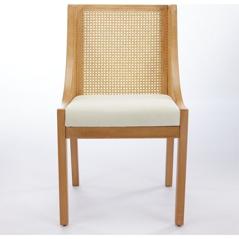 Chaises de salle à manger en rotin, structure en bois massif avec accoudoirs décoratifs, assise recouverte de lin, style rustique, pour la cuisine, la salle à manger ou le salon, finition naturelle be (1/5)
