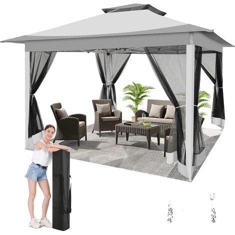 Gazebo impermeabile con zanzariera, grigio chiaro (1/2)
