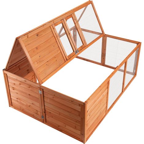 Wiltec Klappbarer Kleintierstall 153 x 110 x 55 cm, Hasenstall aus Tannenholz mit Drahtgitter, Kaninchenstall Freigehege, Freilauf Gehege