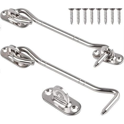 2 Pièces - Crochet De Porte - Loquet Oeil - Acier Inoxydable - Fixation Portes Fenêtres Portails - Intérieur Extérieur - Argent - 15,24cm (1/5)
