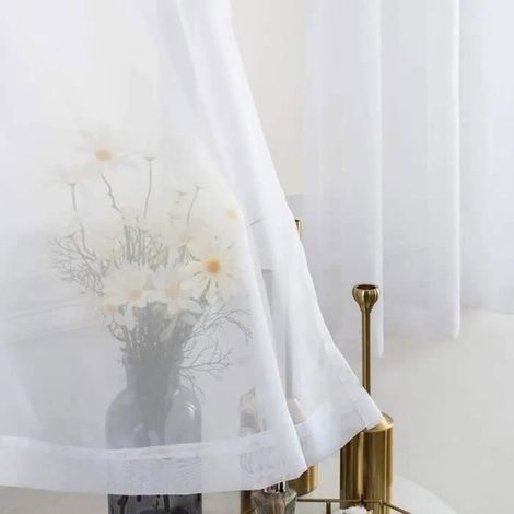 Lot de 2 Rideaux Voilages Blanc, Panneaux de Fenêtres Voile de Fenêtre avec Solide à Oeillets pour Salon Chambre,Étiquette (1/4)