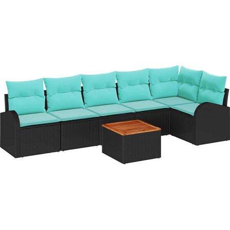 Garden Sofa Set 7 pcs Black and Turquoise Poly Rattan vidaXL (1/5)