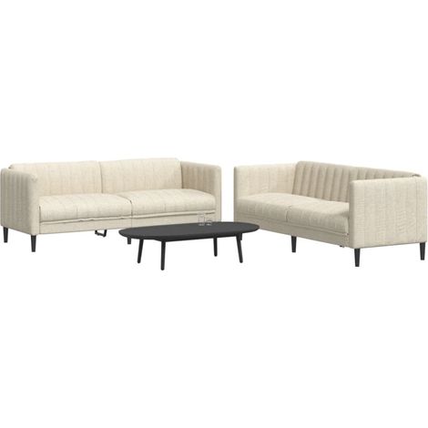 2-tlg. Sofagarnitur Creme Stoff