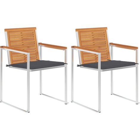Lot de 2 Chaises/Fauteuils de jardin avec coussins Acacia solide et acier -TF97432 (1/5)
