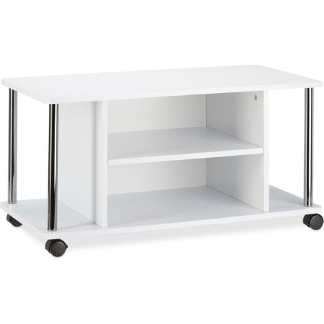 Porta TV con ruote moderno a 3 livelli pratico soggiorno 80 x 40 x 50 cm in MDF bianco 130003701
