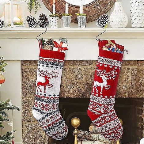 Lot de 2 chaussettes de Noël tricotées de 40 cm pour adultes et enfants, grande chaussette de Noël personnalisée à suspendre, sac cadeau pour sapin de Noël (1/5)