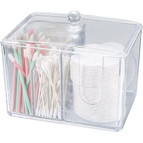 Boîte à cotons-tiges en acrylique avec couvercle, idéale pour ranger cotons-tiges, cosmétiques et produits de salle de bain. (1/4)