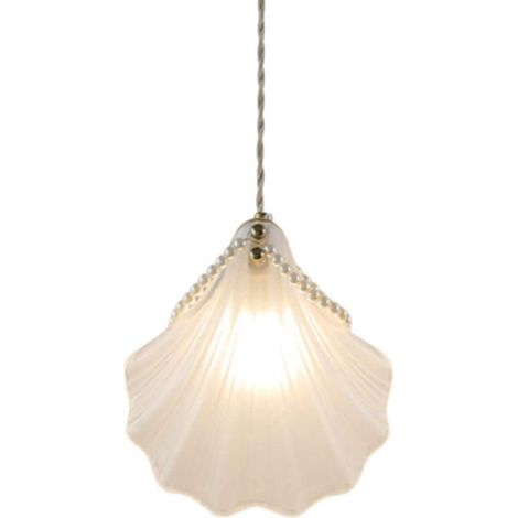 Suspension créative à une tête, suspension simple en verre blanc, suspension décorative en forme de coquillage, idéale pour un dressing sous les combles ou une chambre de princesse. (1/5)