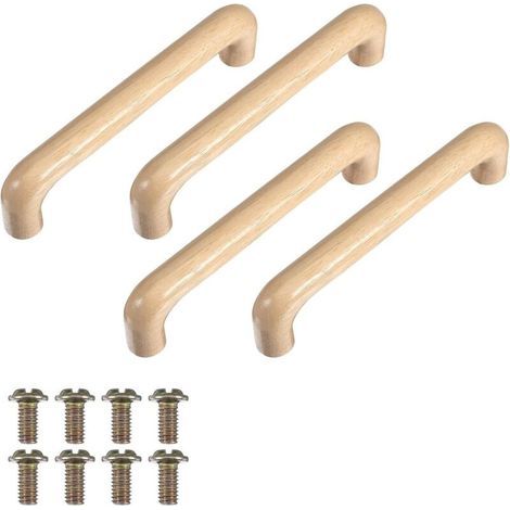 Lot de 4 poignées en bois pour armoires, poignées de meubles en forme d'arc en bois 128 mm avec 8 vis Poignées de tiroir pour tiroir, armoire, meubles, outils de poignée de cuisine (1/5)