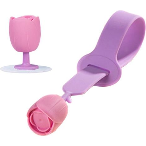 Lève-abattant de toilette en silicone durable, motif tulipe, poignée de levage, violet. (1/5)