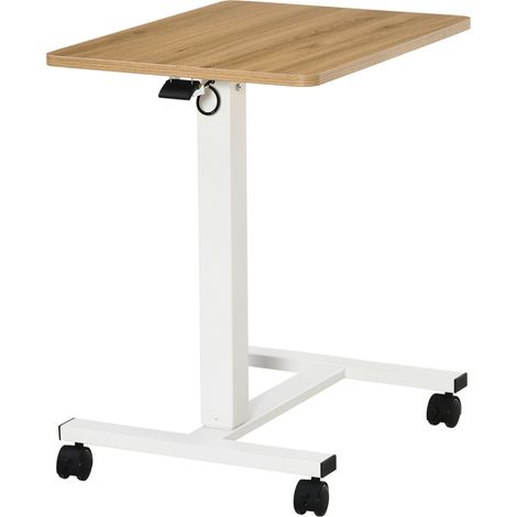 Höhenverstellbarer Schreibtisch mit 4 Rollen, C-förmig, 65 x 48 x 70–110 cm, natur und weiß